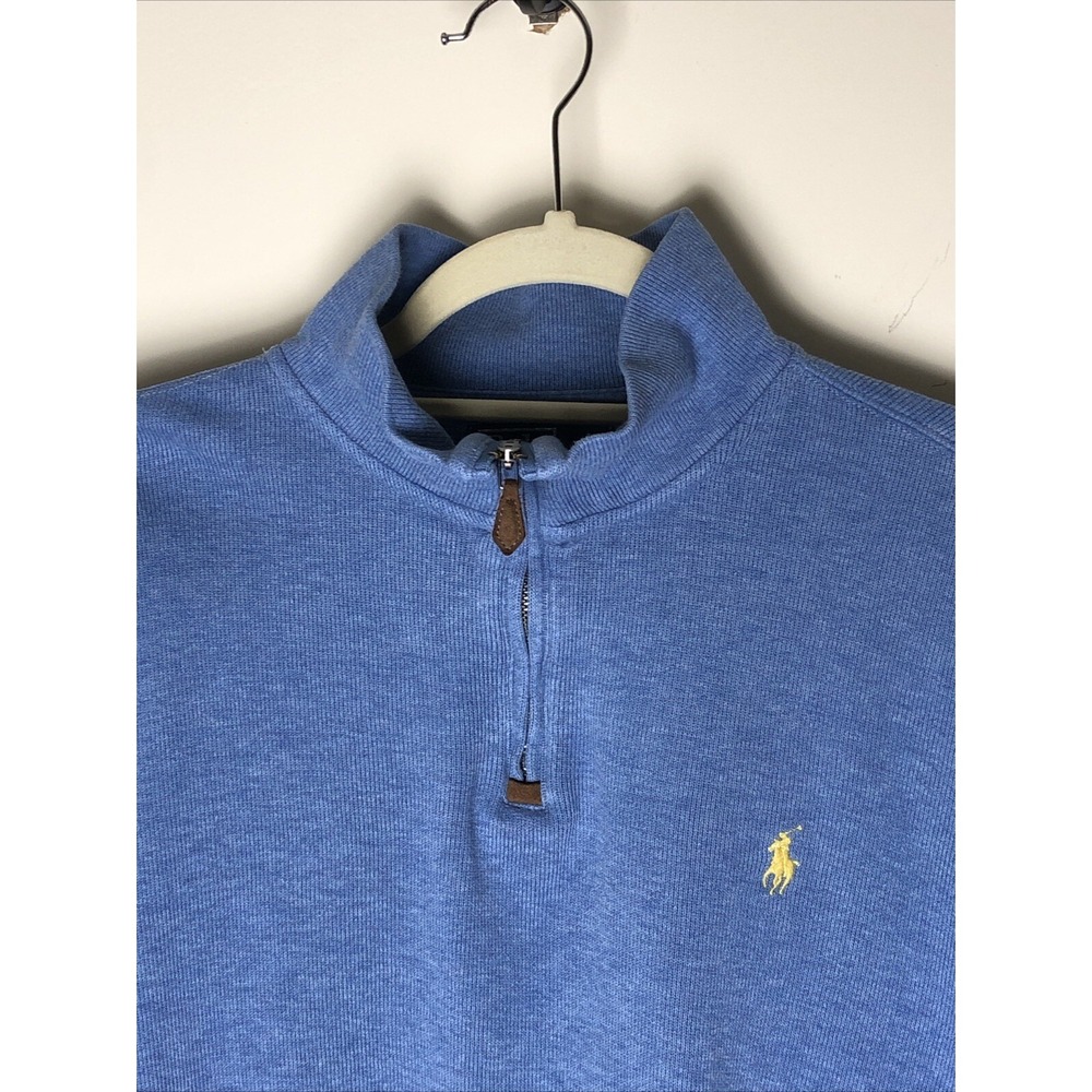 Polo Ralph Lauren Cotton Men's Pullover 1/4 Zip Blue w/Yellow Logo Size Large - Picture 4 of 12